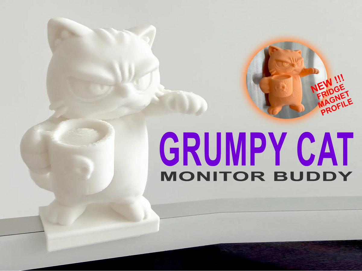 Grumpy Cat avec café, compagnon d'écran / aimant de réfrigérateur - Figurine Print