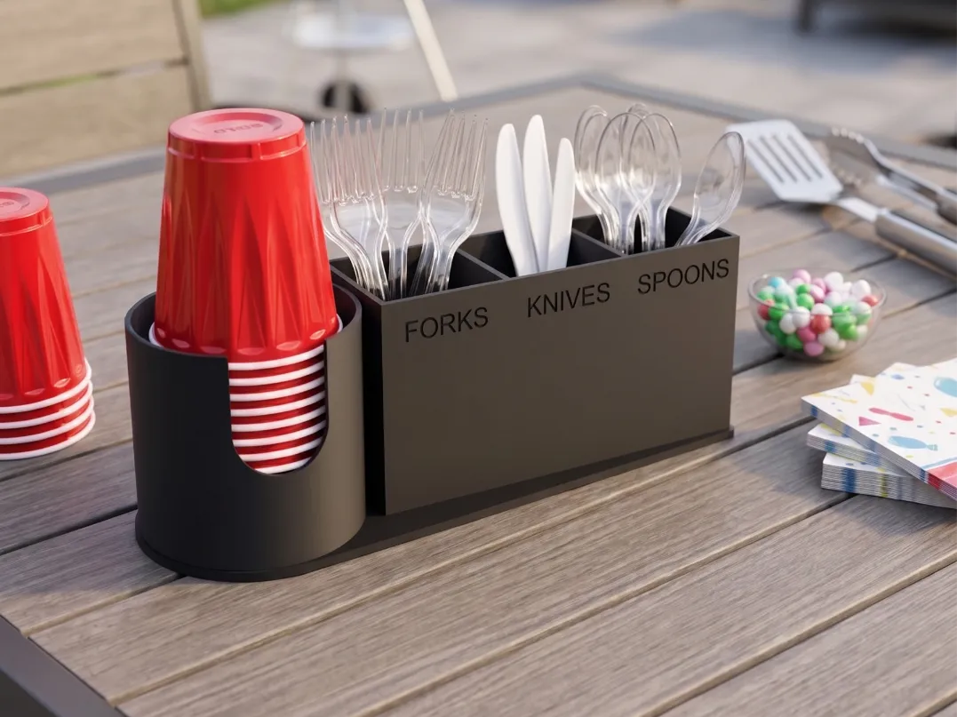Gobelet Solo Rouge & Panier à Ustensiles – avec Fente pour Sharpie - Cuisine Print