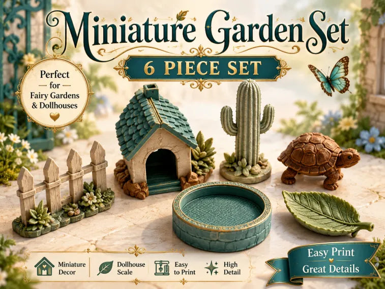Ensemble de Jardin Miniature – 6 Pièces – Jardin Féerique - Maquette Print