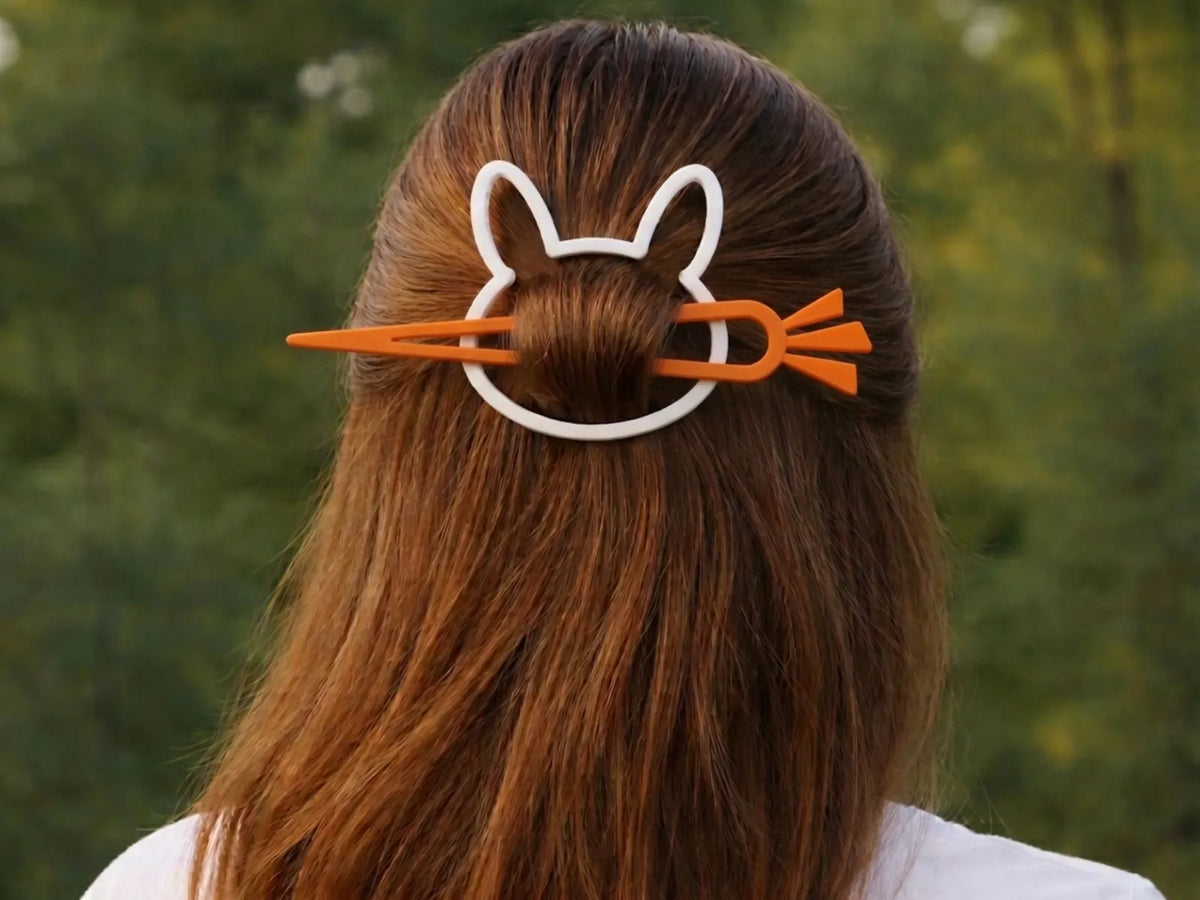 Ensemble de pinces à cheveux lapin de Pâques, bâtonnet à cheveux imprimable en 3D - Bijoux Print