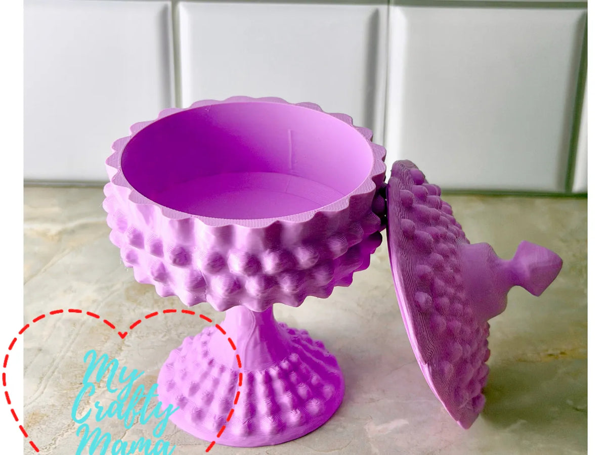 Bonbonnière vintage en verre opalin Hobnail avec couvercle - Fêtes Print