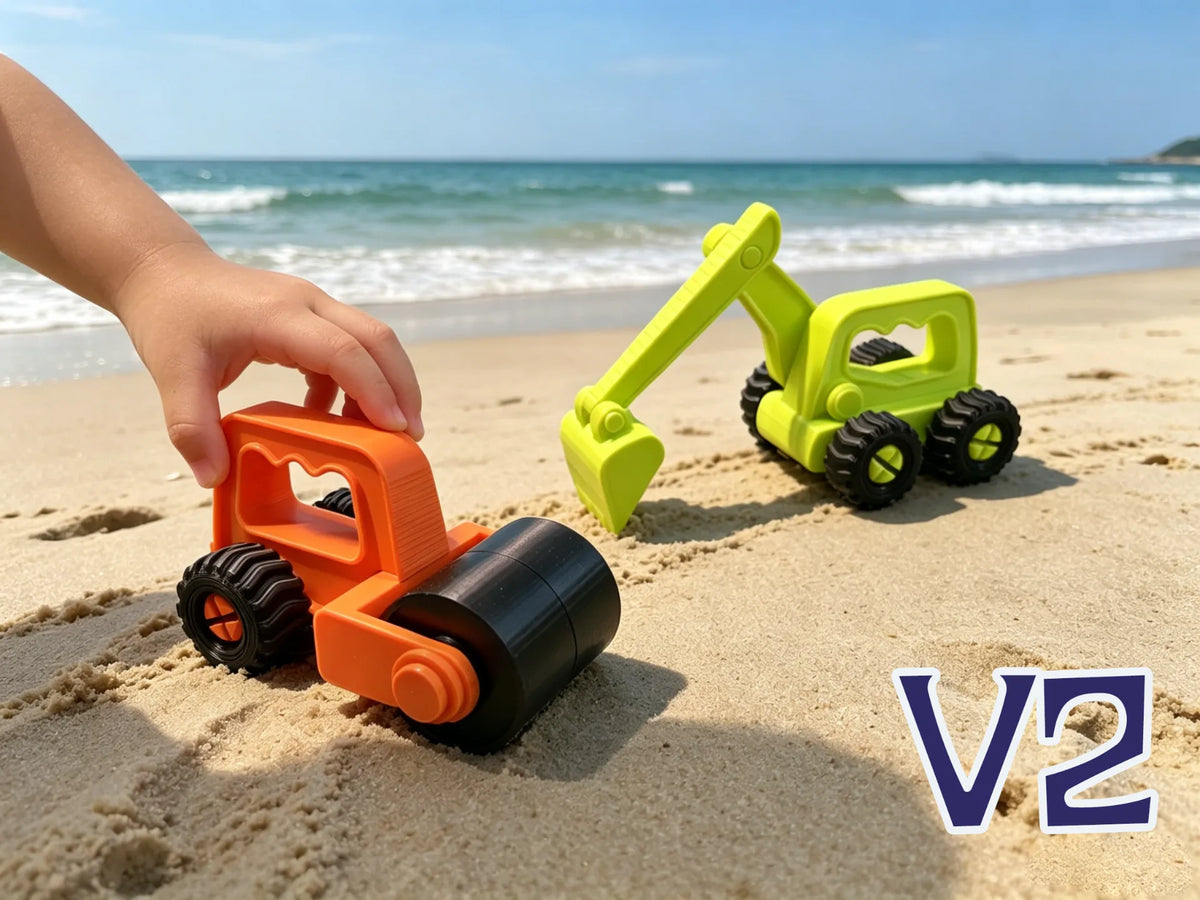 Deuxième série de véhicules de construction de plage — rouleau compresseur, excavatrice - Bébé Print