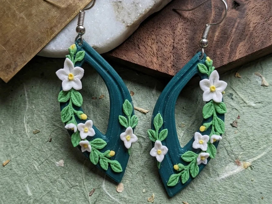 Boucles d'oreilles pendantes marquise botanique - Bijoux Print