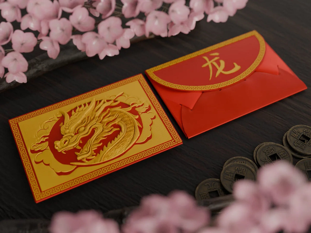Enveloppe rouge pliable de l'année du dragon pour le Nouvel An chinois lunaire - Fêtes Print