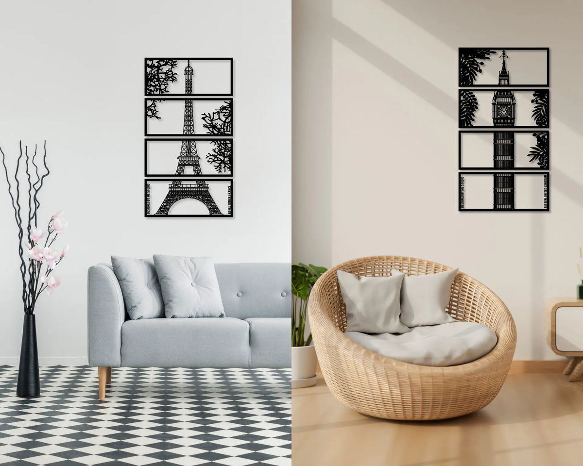 Cadre mural silhouette de bâtiments emblématiques remarquables - Voyage Print