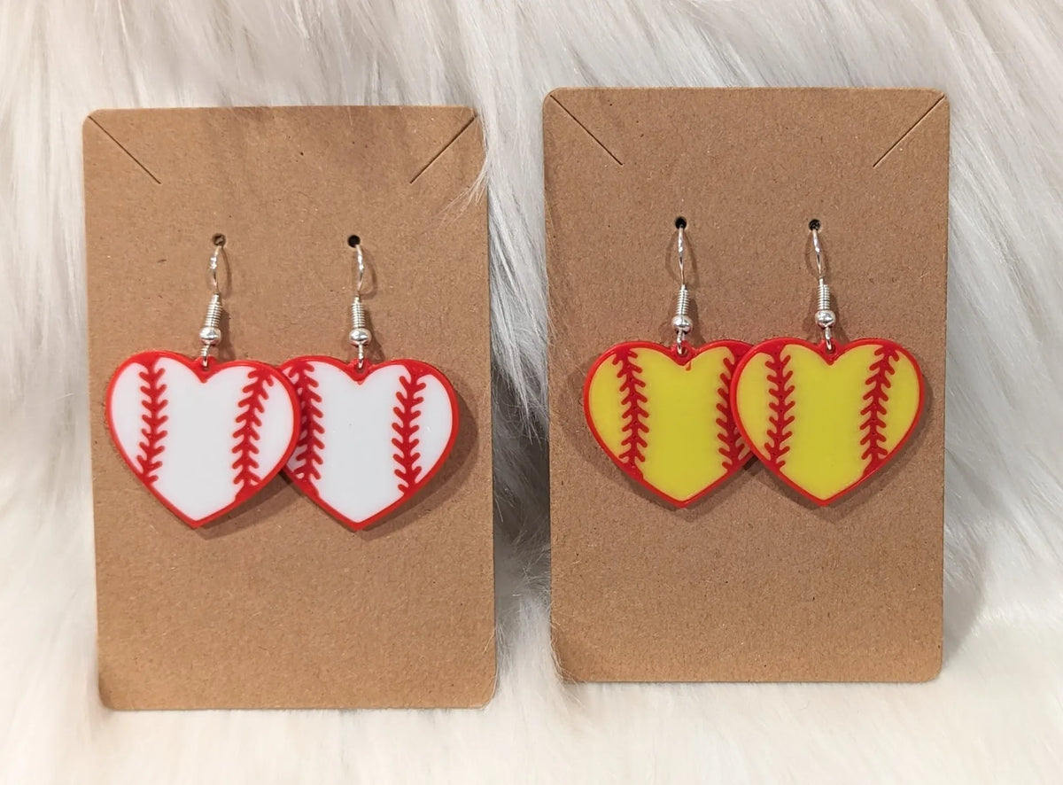 Boucles d'oreilles pendantes en forme de cœur de baseball/softball - Bijoux Print