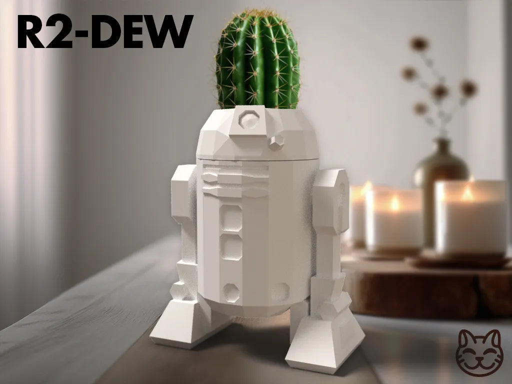 R2-DEW - Un cache-pot en forme de vase, style Cat Wars, basse-polygonalité - Maison Print