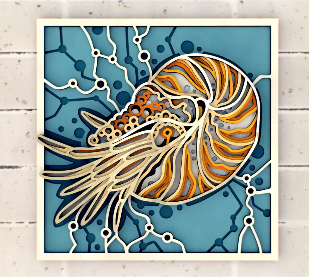 Art mural 3D en couches Nautilus encadré - Art Print