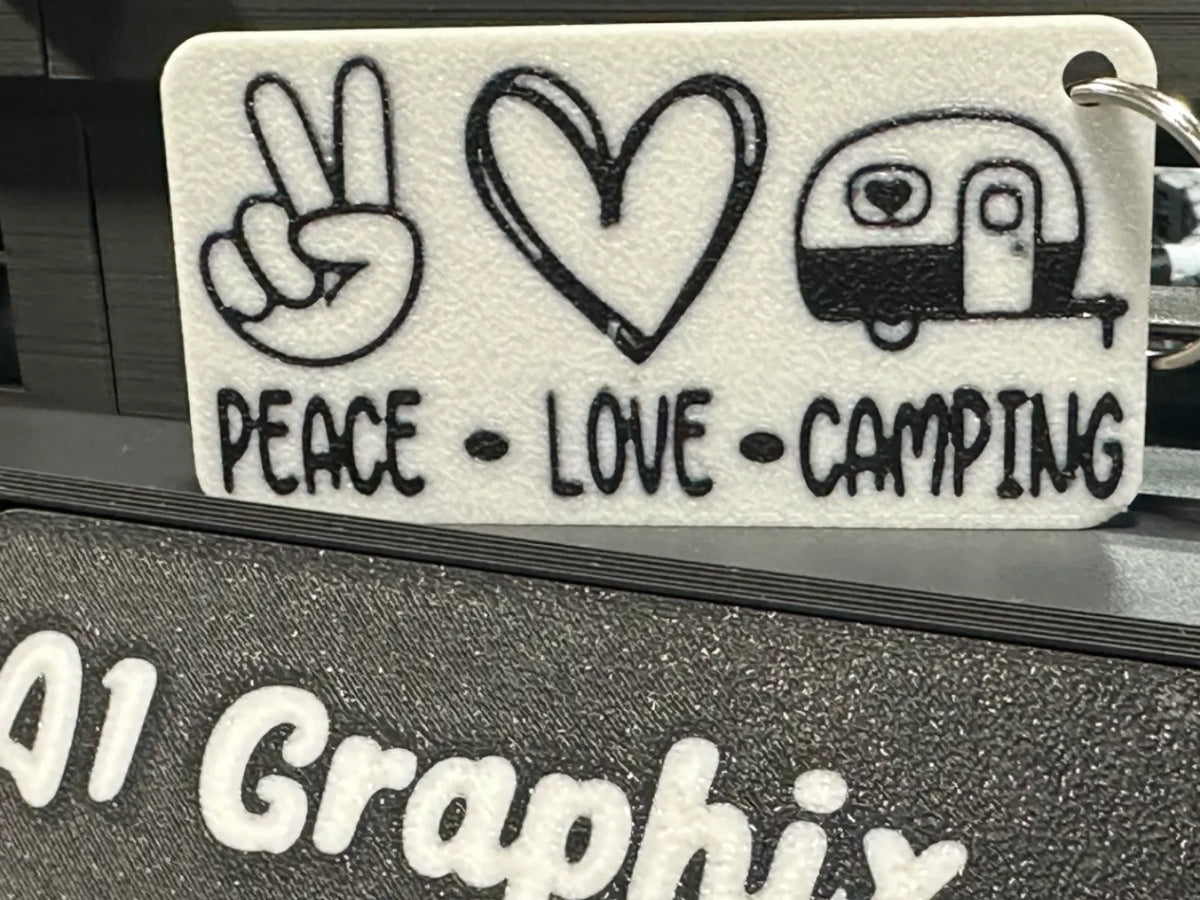 Porte-clés Paix Amour Camping - Etiquette à bagages - Voyage Print