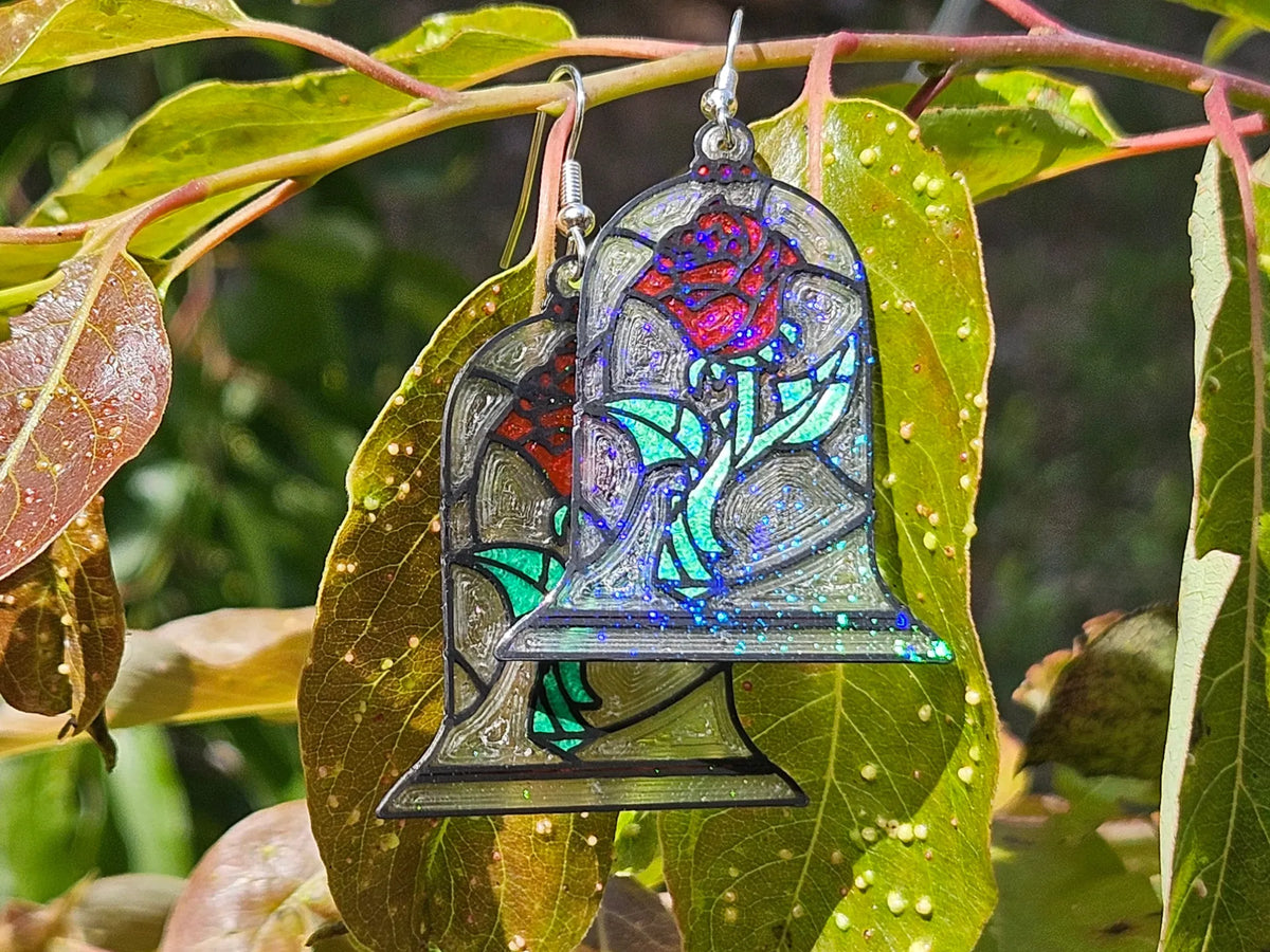 La Belle et la Bête Rose Boucles d'oreilles Pendantes - Bijoux Print