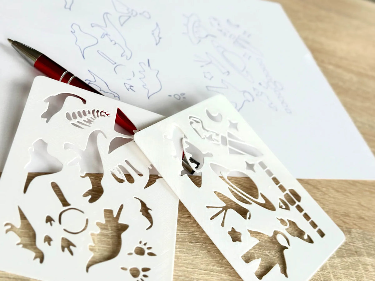 Modèles Montessori pour enfants, pochoirs de dinosaures et de l'espace - Jeux Print