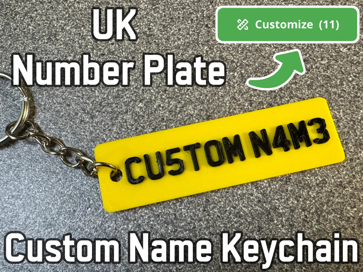 Porte-clés plaque d'immatriculation britannique - Nom/texte personnalisé - NFC Print