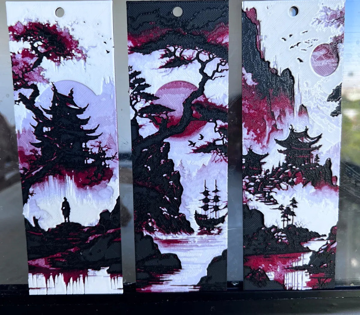 Ensemble de 3 marque-pages aux teintes de paysages japonais - Art Print