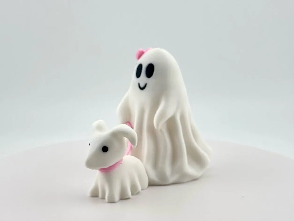 Fantôme de fille marchant avec un chien avec un nœud - Pet Print