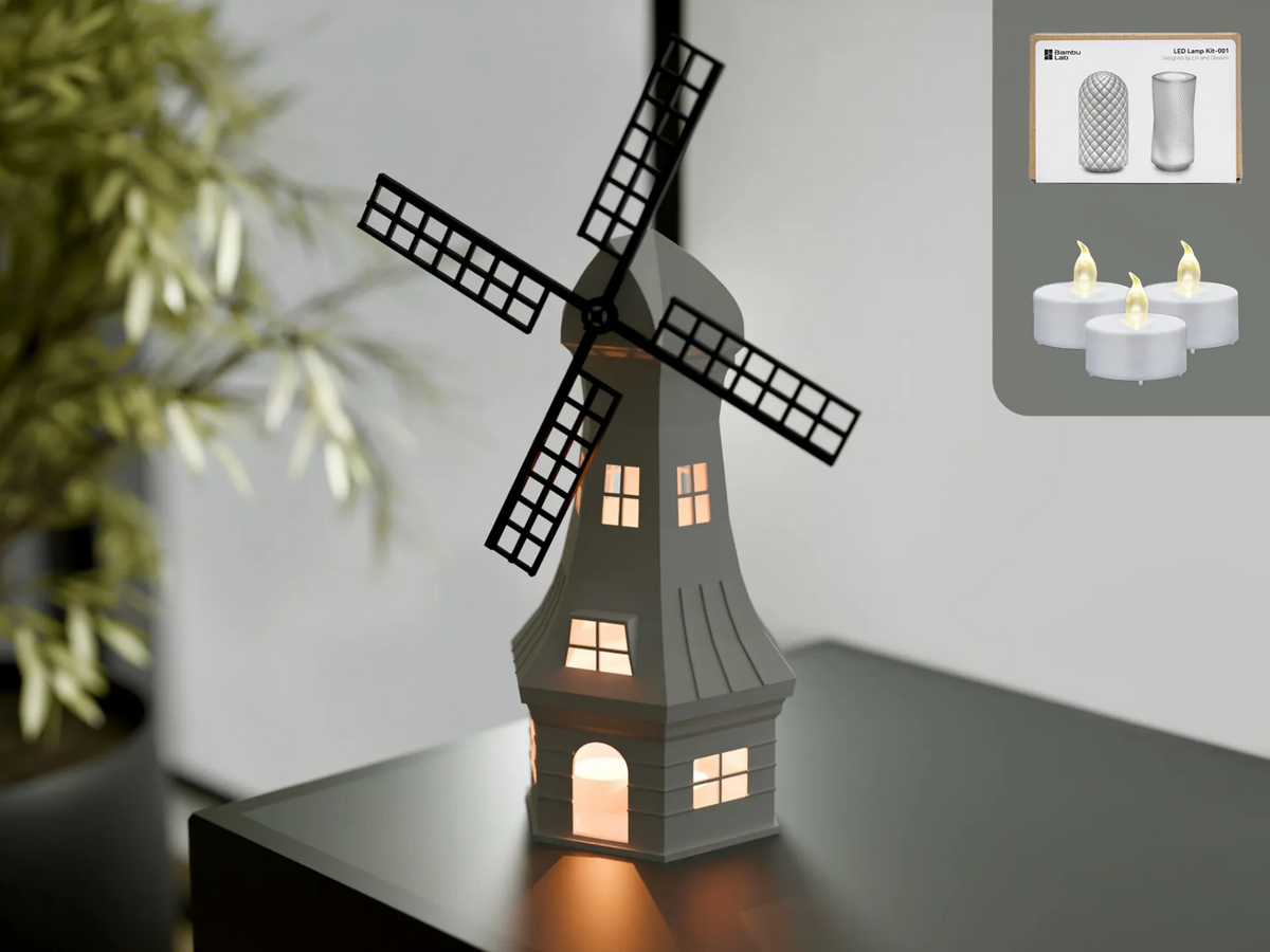Ensemble de lampes LED et porte-bougie de moulin à vent hollandais - Maquette Print