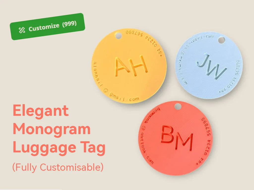 Élégante étiquette à bagages personnalisable avec monogramme - Voyage Print