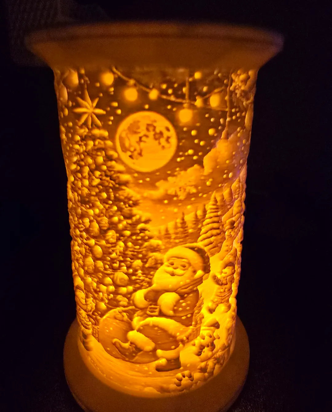 Lithophane de Noël, lampe à thé, Père Noël dansant - Lumière Print