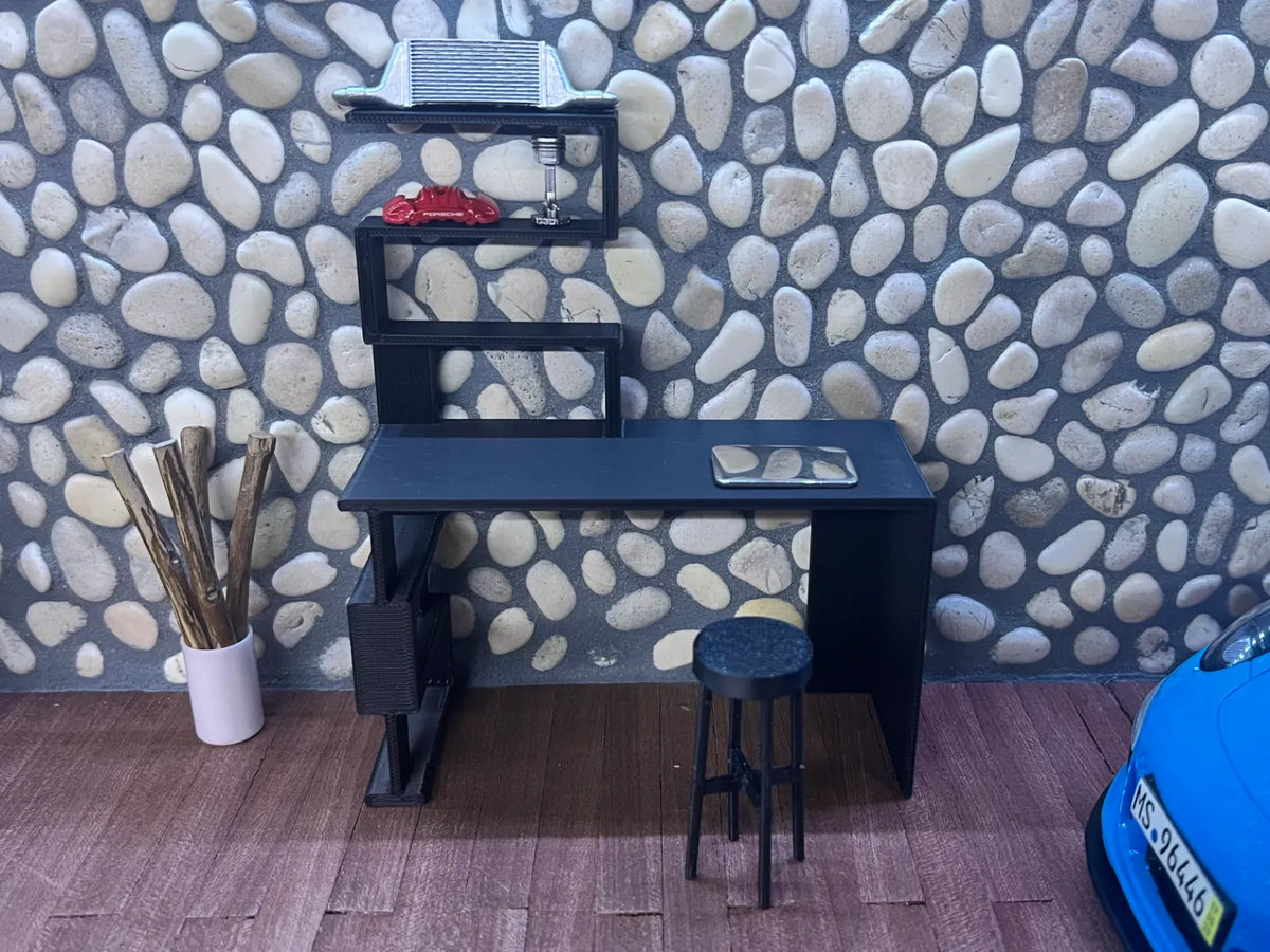 Bureau 1:18 garage de maison de poupée diorama repose-pieds - Auto Print