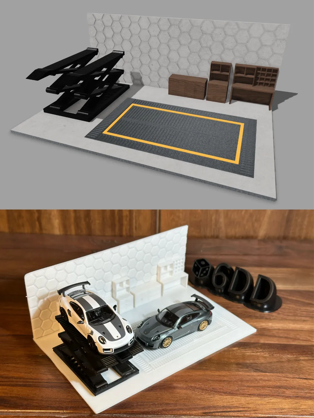 Scène de voitures miniatures — Garage (échelle 1:64) - Maquette Print