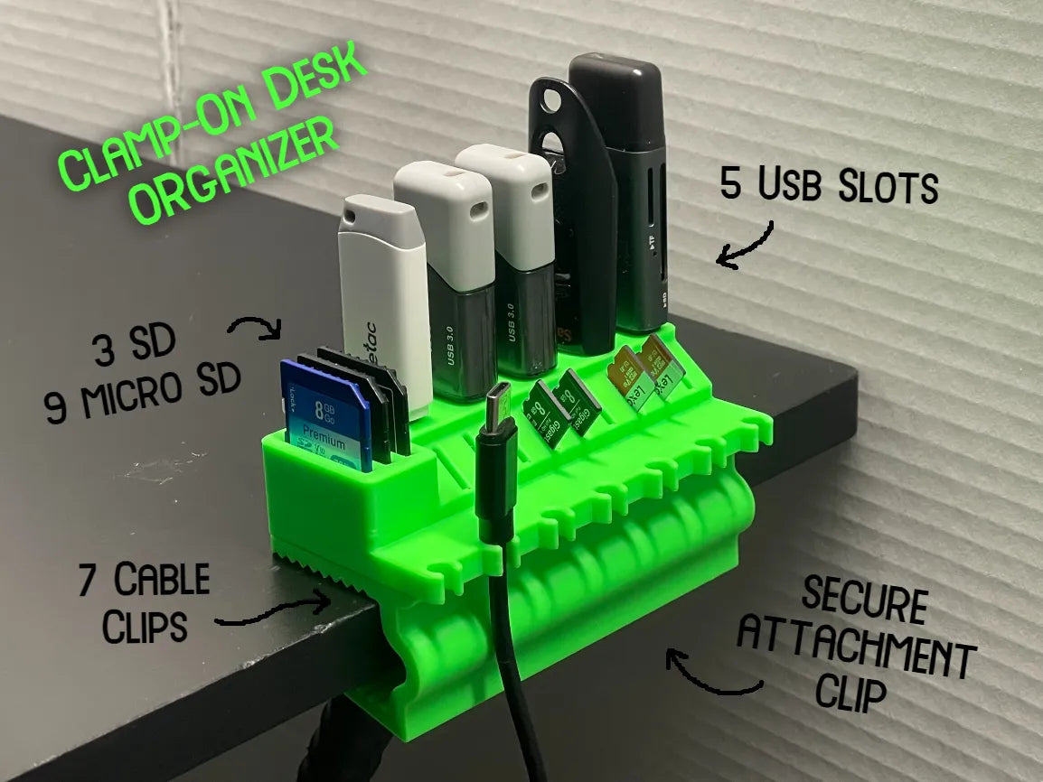 Organiseur de bureau à clipser pour câbles, clés USB, cartes SD - Voyage Print