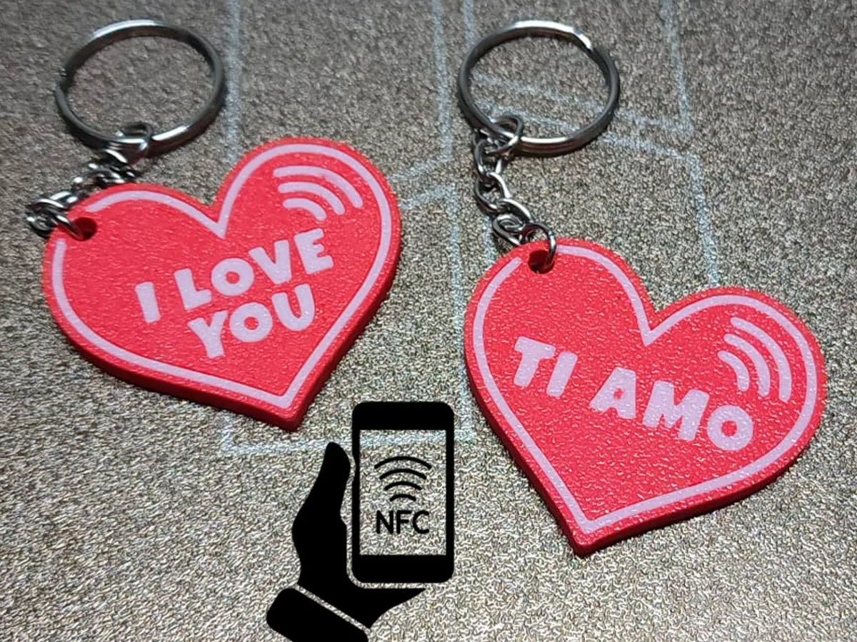 Porte-clés cœur Je t'aime et Ti Amo avec puce NFC - NFC Print