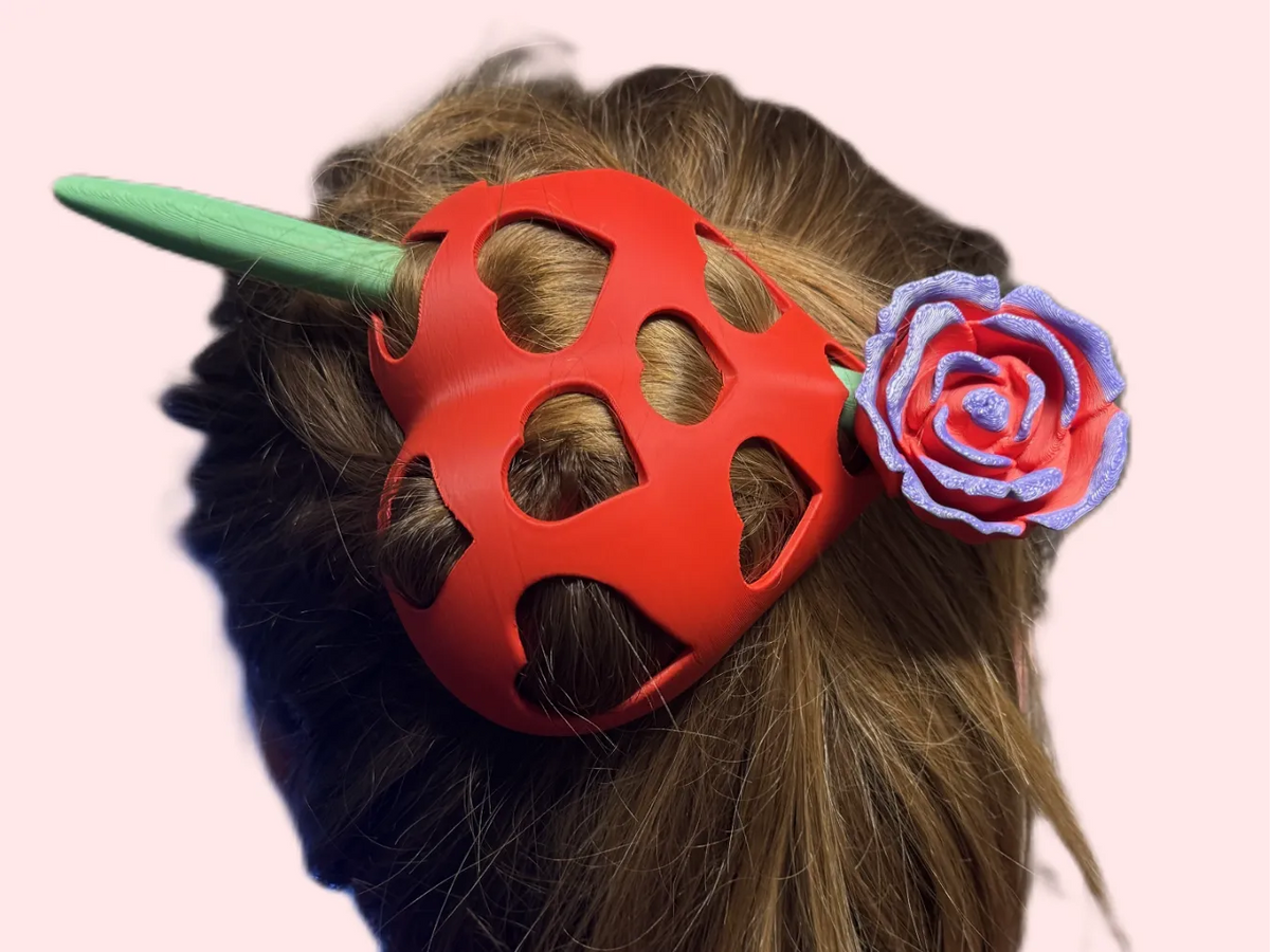 Barrette en forme de cœur et de rose 3D pour la Saint-Valentin - Bijoux Print