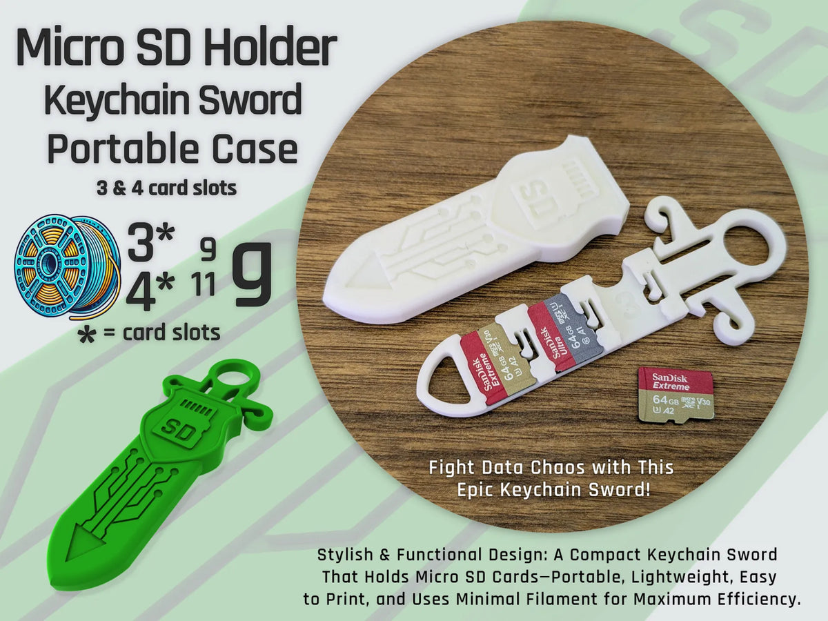 Étui de rangement portable pour carte Micro SD en forme de porte-clés épée - Voyage Print