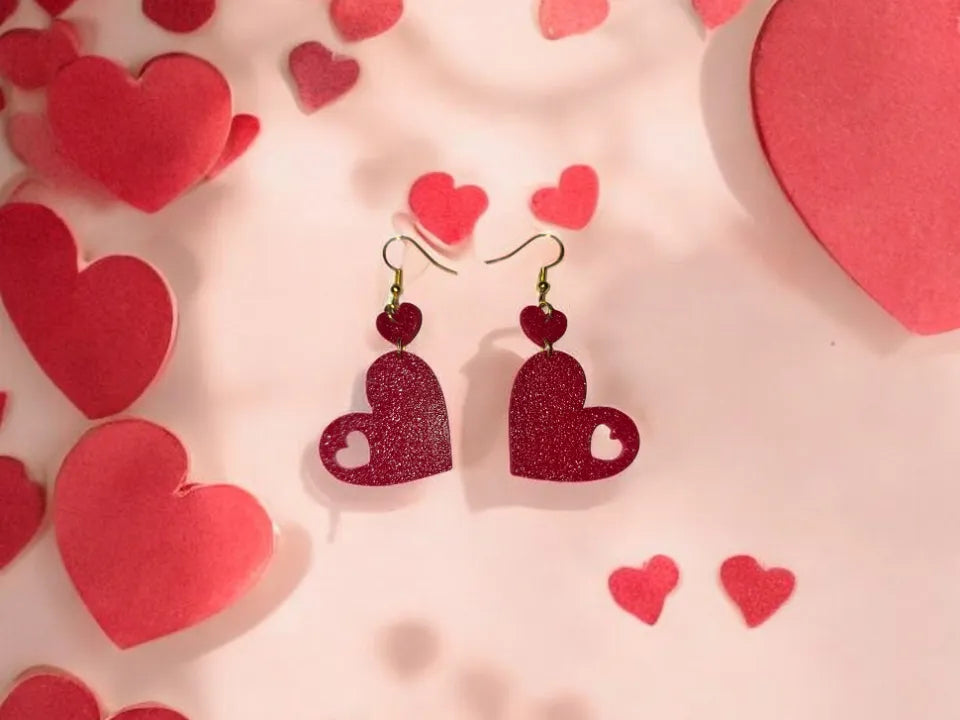 Boucles d'oreilles cœurs suspendus - Bijoux Print
