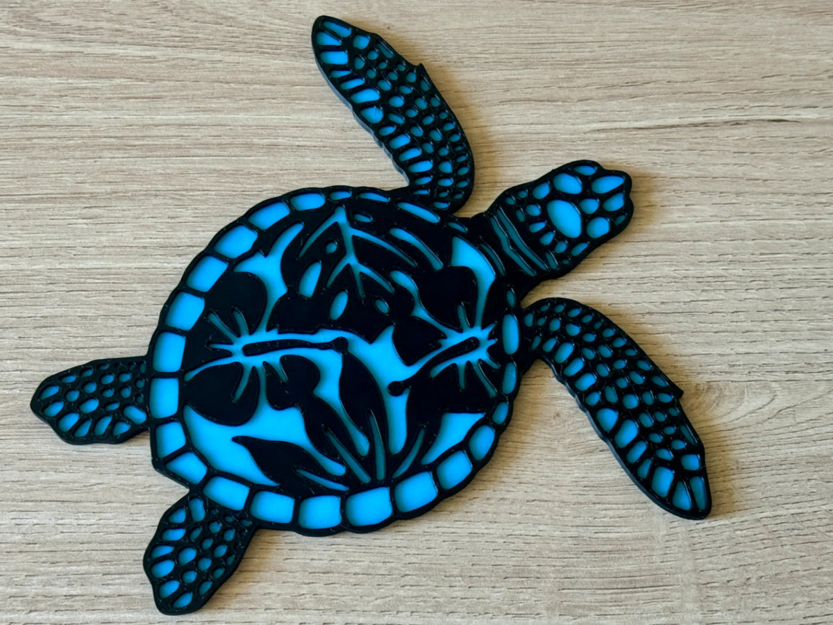 Tortue de mer avec art mural fleuri - Art Print