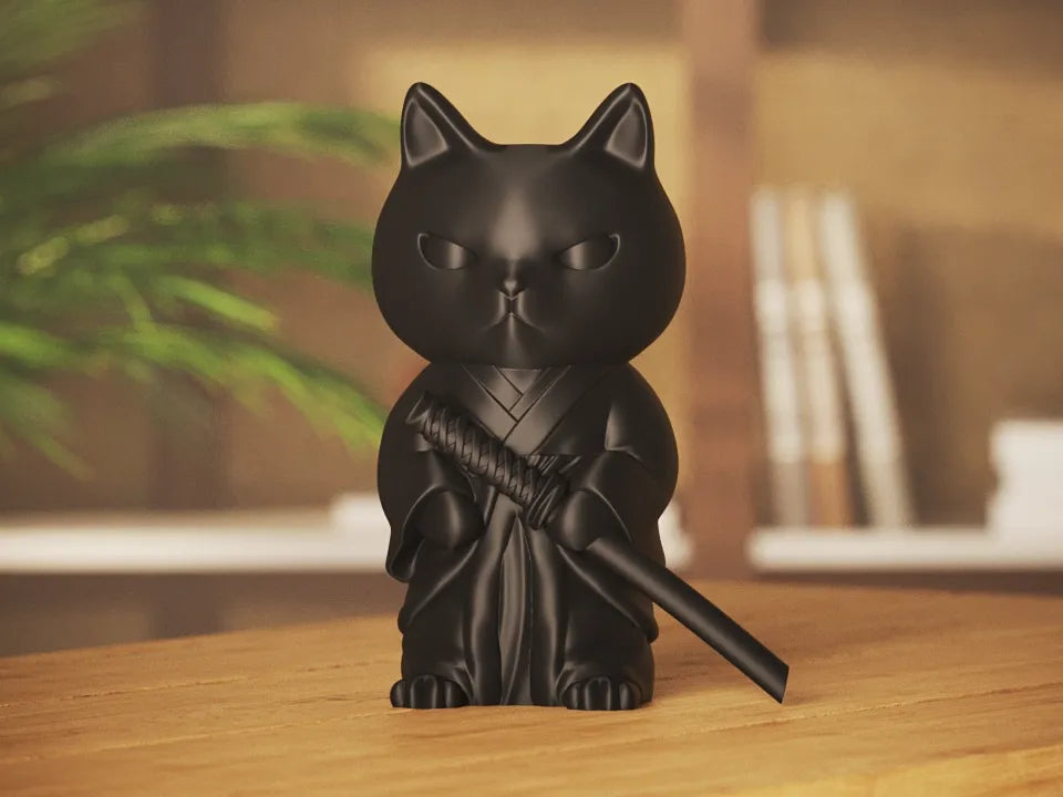 Chat Samouraï Ombre – Figurine guerrière imprimable en 3D - Figurine Print