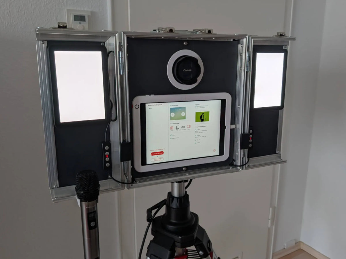 Caisse de transport photomaton avec iPad et reflex numérique - Fêtes Print
