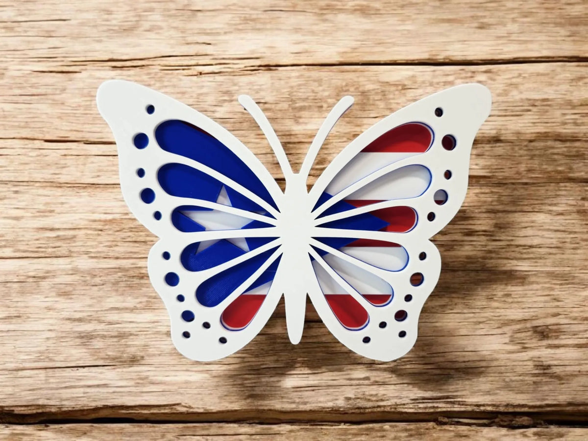 Plaque murale papillon - Drapeau de Porto Rico - Art Print