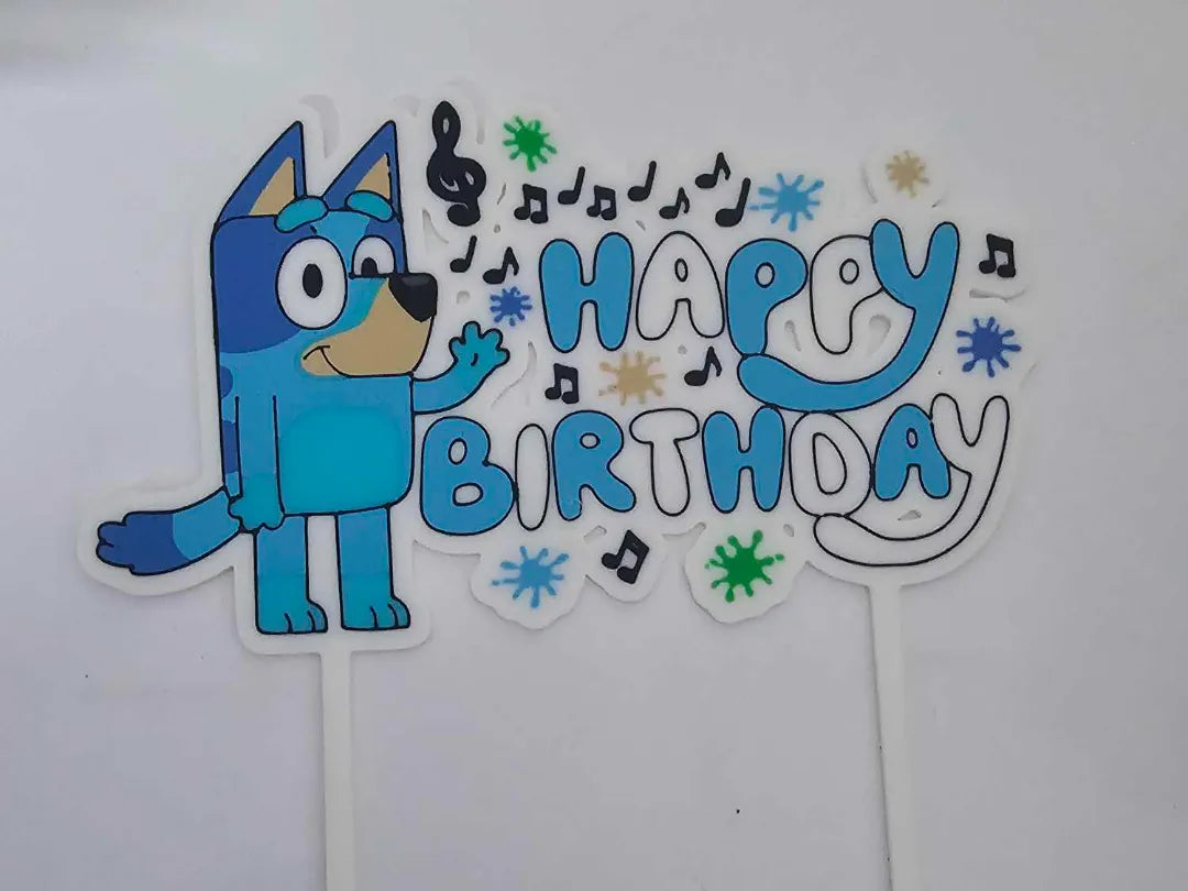 Topper de gâteau Joyeux Anniversaire chien bleu - Fêtes Print