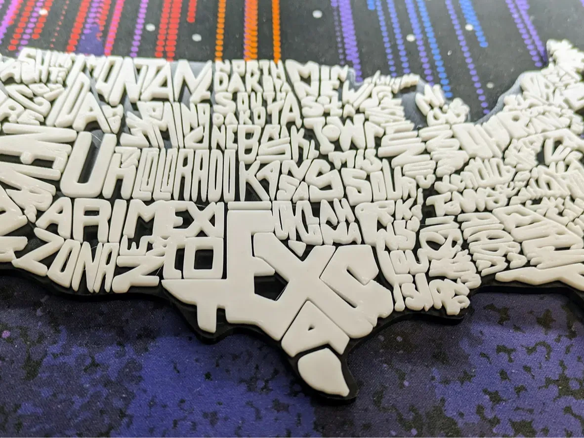 Carte typographique murale des États-Unis en 3D - Art Print