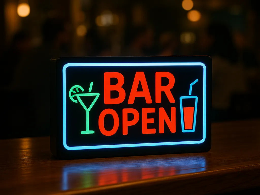 Enseigne néon « BAR Ouvert » imprimée en 3D, personnalisable en 4 couleurs - Lumière Print