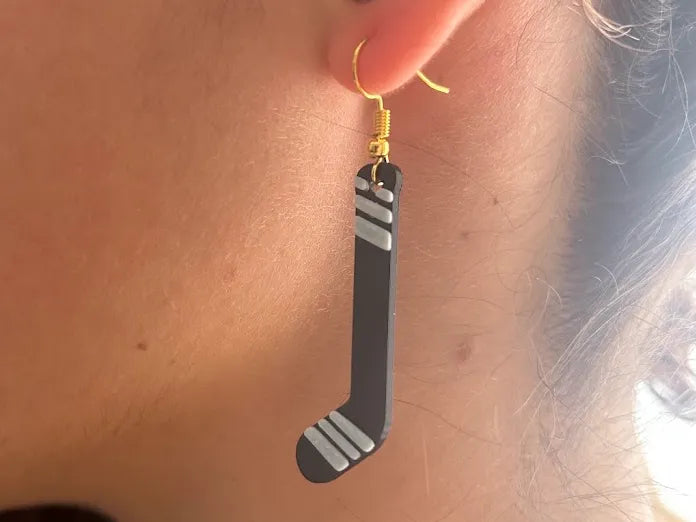 Boucles d'oreilles/porte-clés en forme de crosse de hockey - Sport Print
