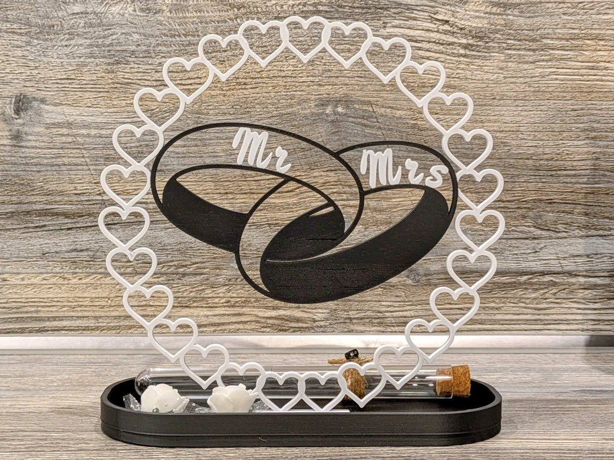 Porte-alliances et plateau en forme de cœur pour mariage, "Monsieur et Madame" - Bijoux Print