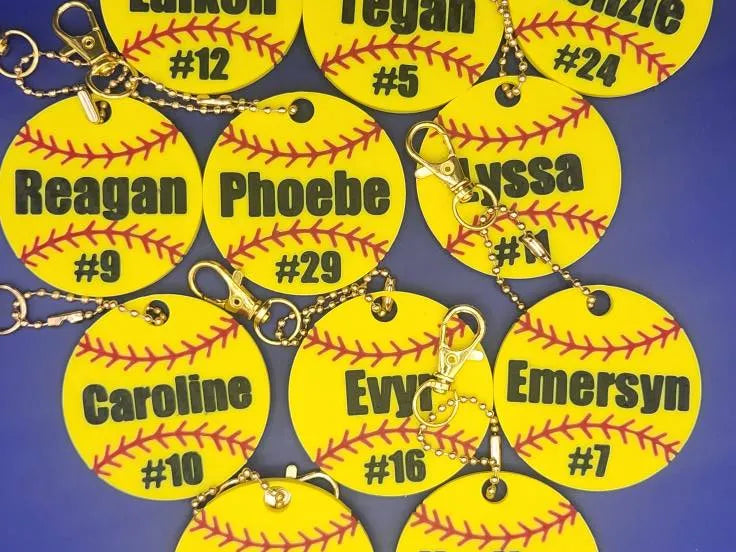 Porte-clés Softball avec nom et numéro - Sport Print