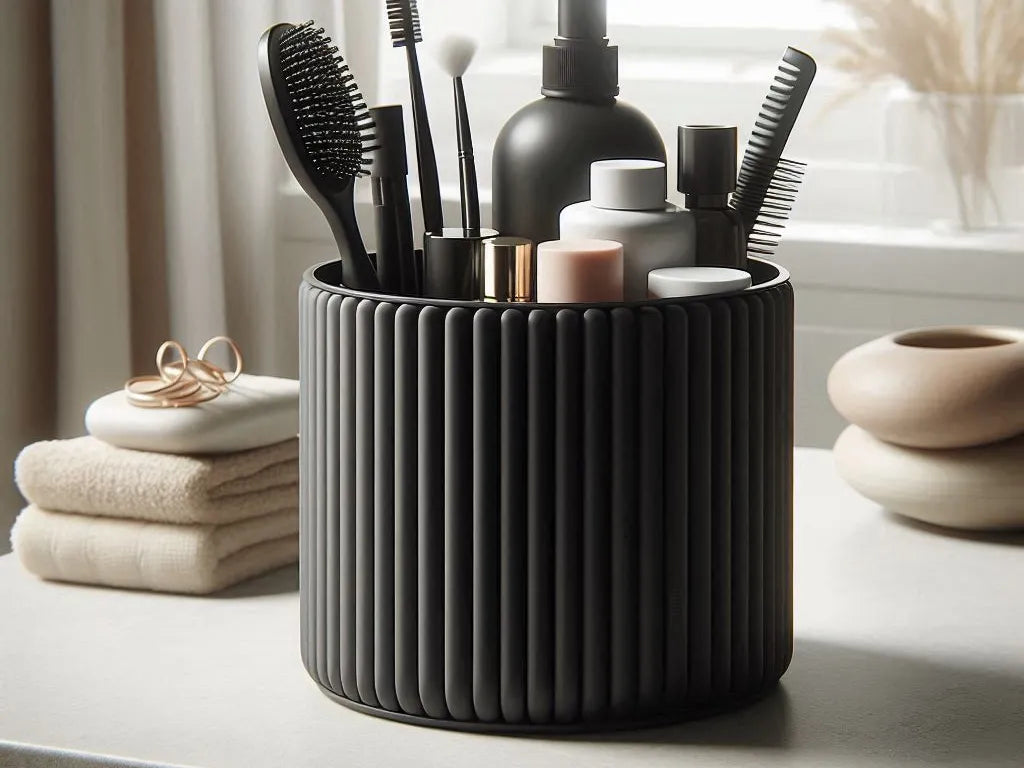 Organiseur de salle de bain côtelé moderne, gobelet à maquillage - Beauté Print
