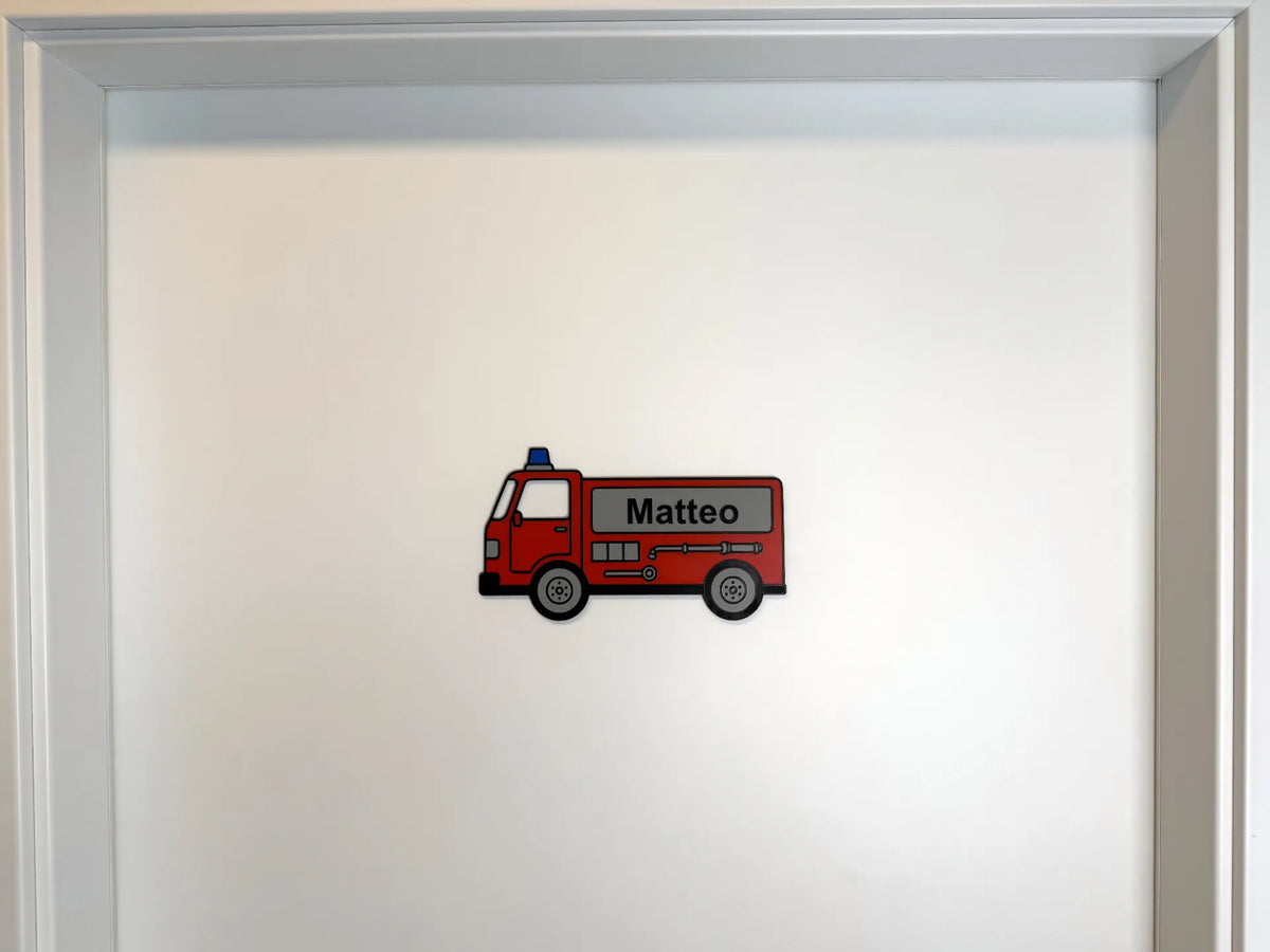 Plaque de porte Camion de Pompier (nom personnalisable) - Maquette Print