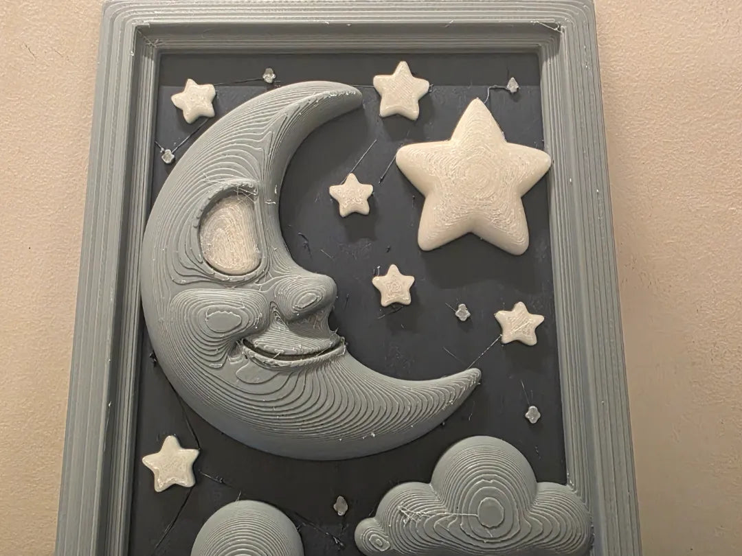Cadre de veilleuse Nuit de Lune Souriante et d'Étoiles - Lumière Print