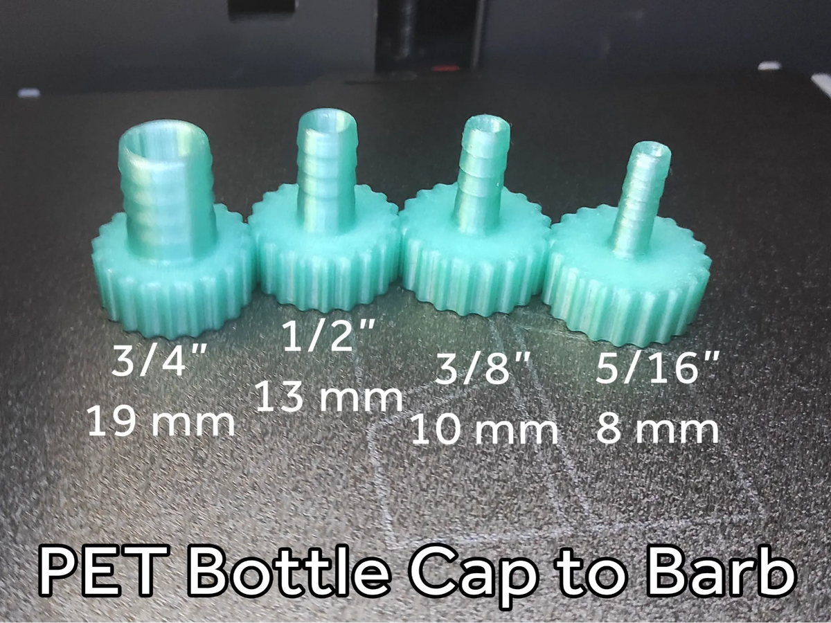 Adaptateurs bouchon de bouteille PET vers embout 1/2, 3/4, 3/8, 5/16 - Vélo Print