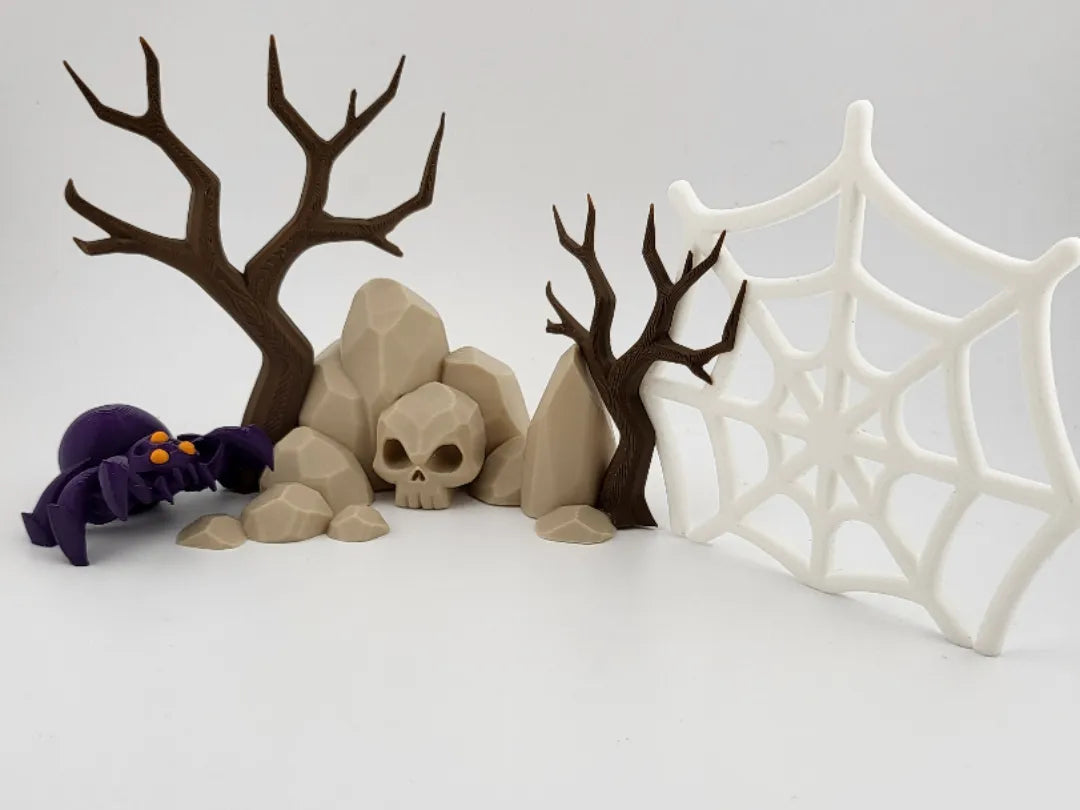 Diorama d'un cimetière hanté par une toile d'araignée - Maquette Print