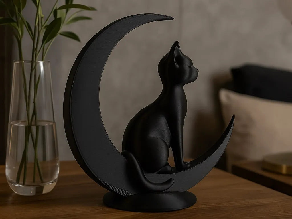 Sculpture minimaliste de chat assis sur la lune - Art Print