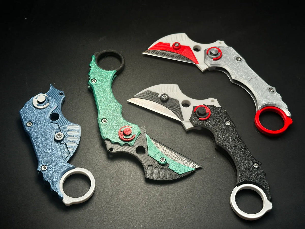 Couteau pliant multi-usage à bouton pivotant, Karambit - Mécanique Print