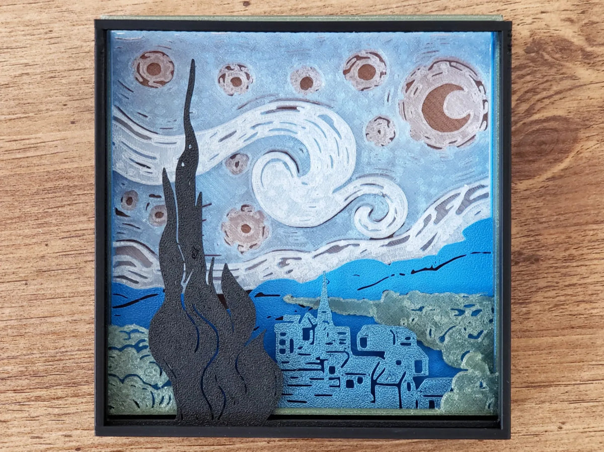 L'Art en Couches de La Nuit Étoilée - Boîte d'Ombres - Art Print