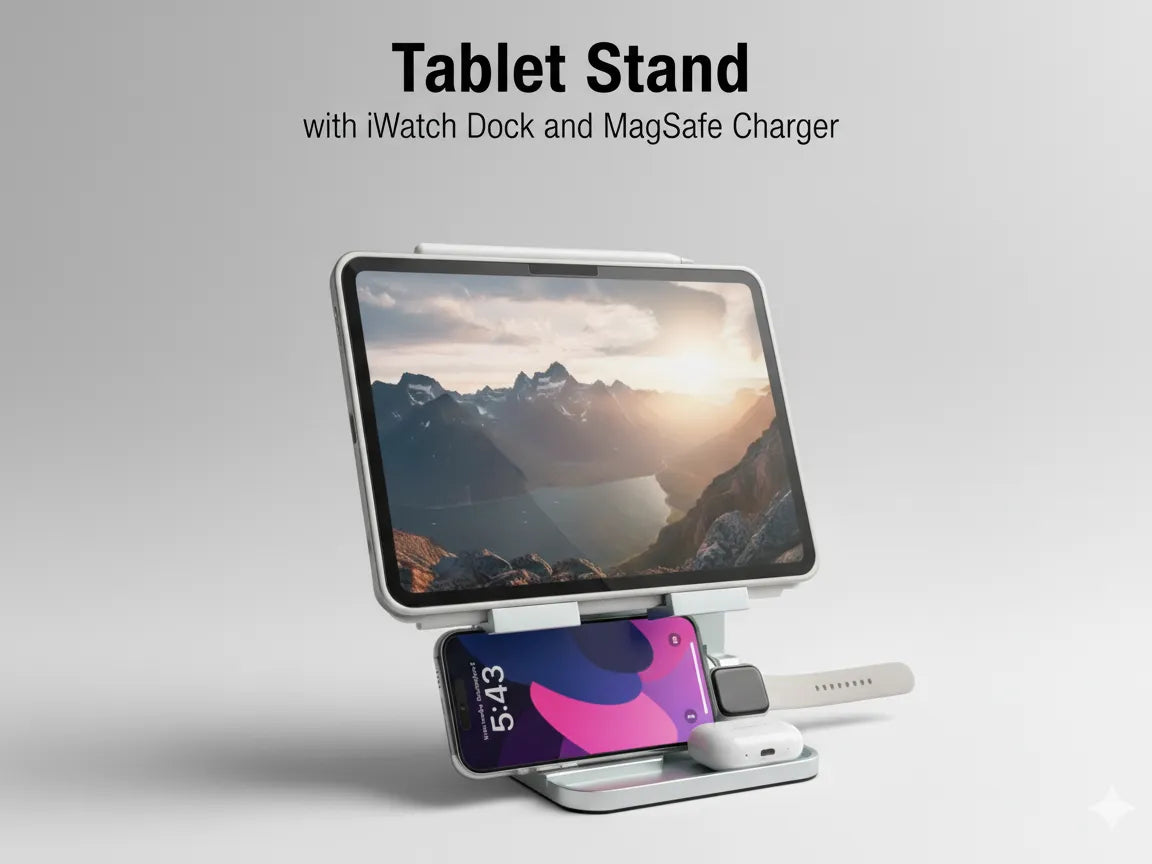 Support iPad avec chargeur de montre et de téléphone - Tech Print