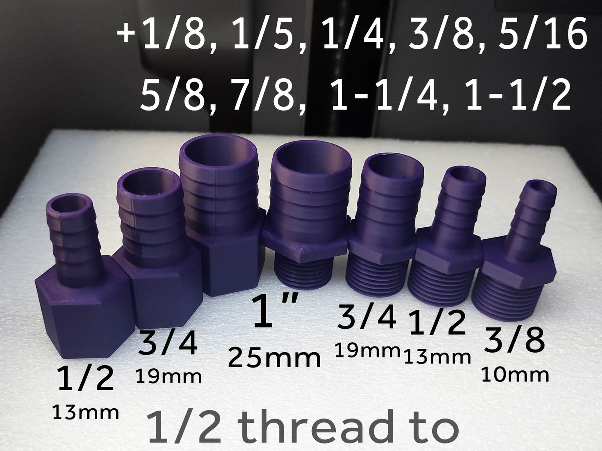 Adaptateurs de raccord de tuyau de 1/2 pouce fileté vers 3/8, 1/2, 3/4 et 1 pouce - Mécanique Print