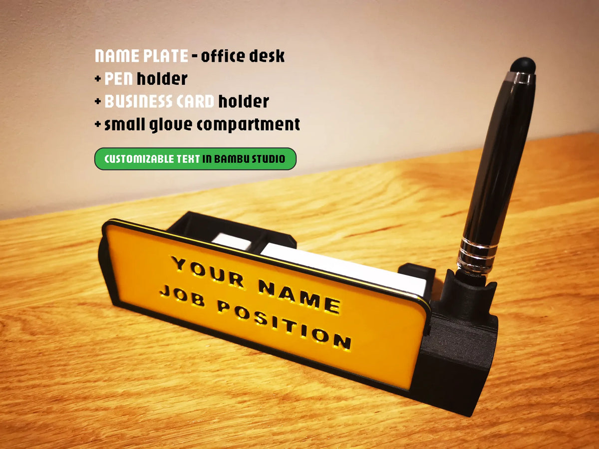 Plaque Nominative de Bureau avec Porte-Cartes de Visite & Porte-Stylo - NFC Print