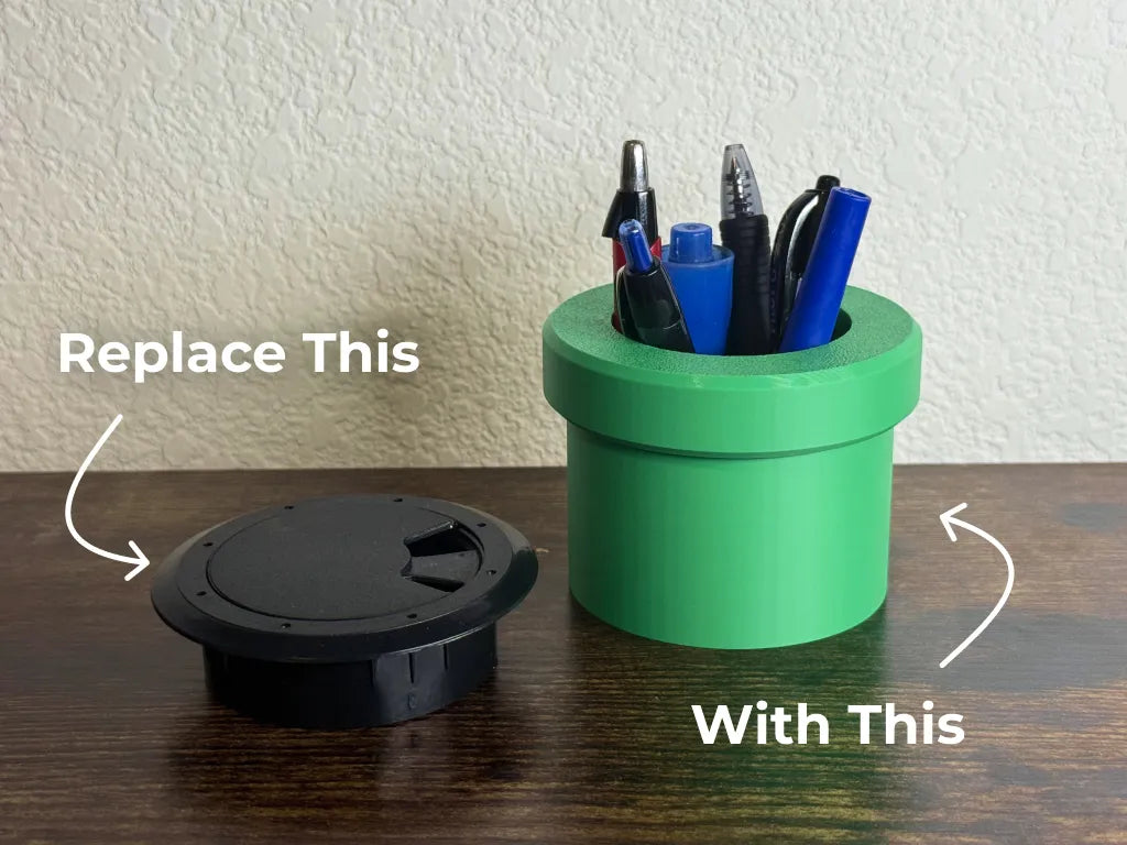 Pot à crayons tuyau Mario pour trou de bureau (60.5mm de diamètre) - Bureau Print